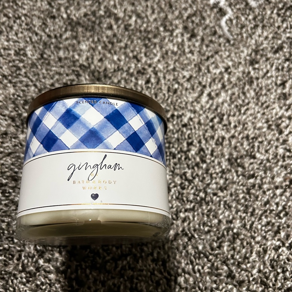Gingham Scented Candle - Blue and White